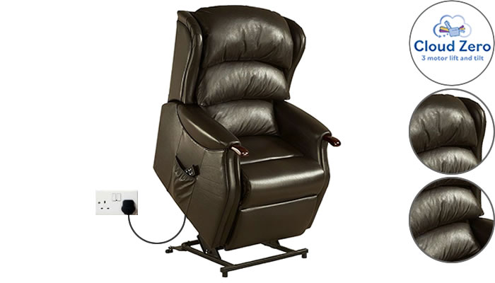 Celebrity Furniture Westbury Leather Cloud Zero Riser Recliner with Headrest and Lumbar Support